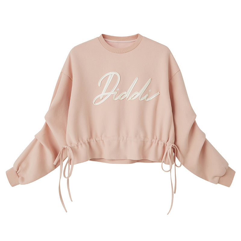 DIDDI MODA Ribbon Embroidered Cropped Sweatshirt With Stacked Sleeves