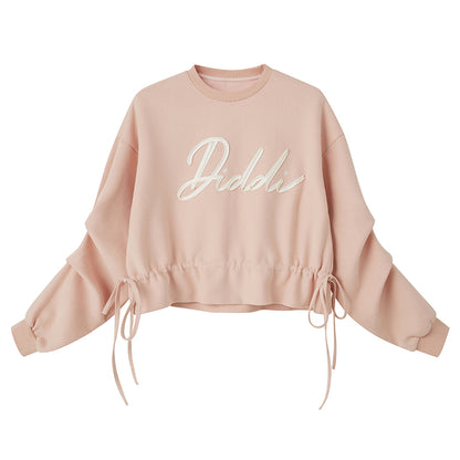 DIDDI MODA Ribbon Embroidered Cropped Sweatshirt With Stacked Sleeves