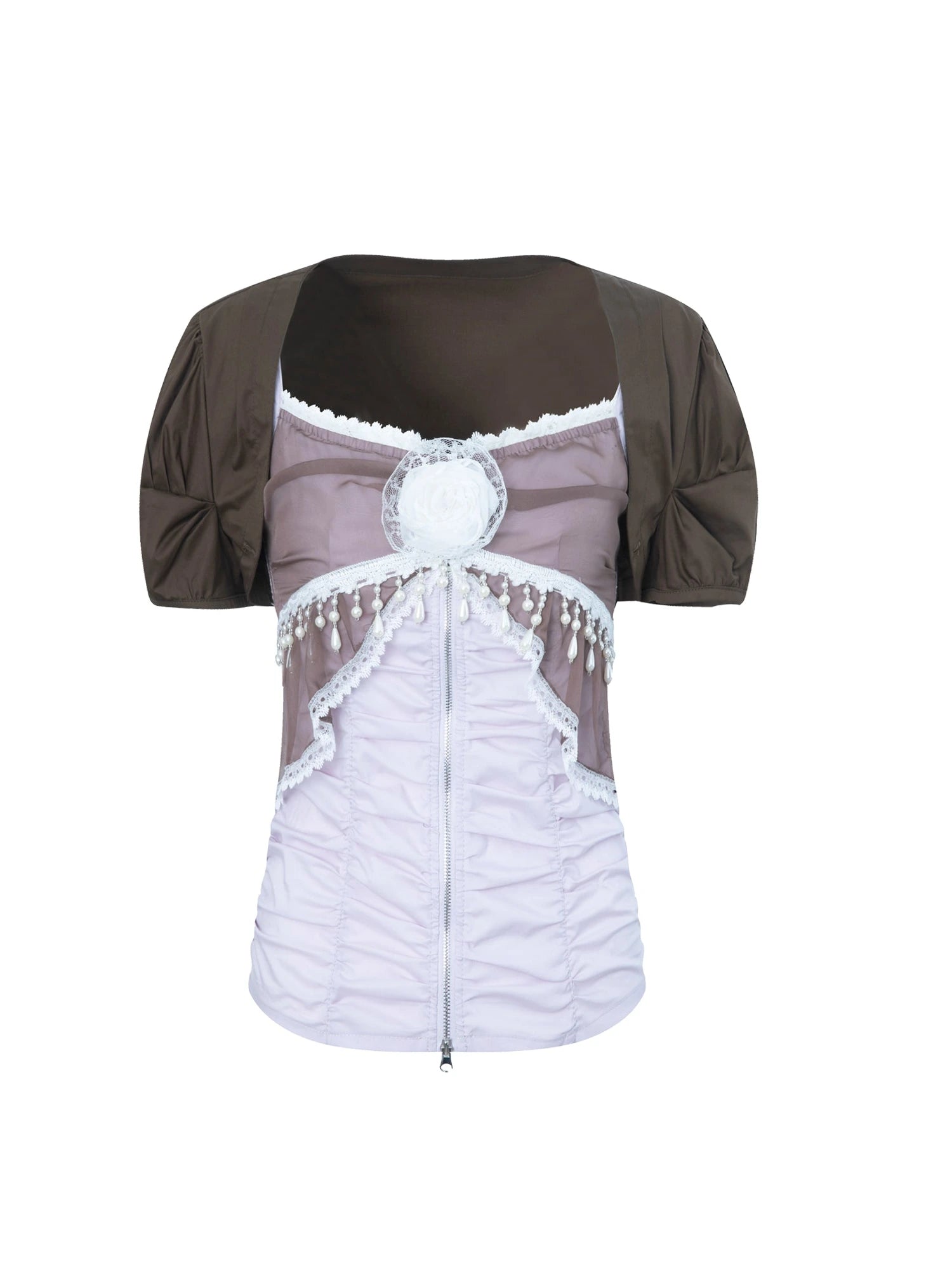Princess Sleeve Chiffon Lace Blouse &amp; Camisole 2-Piece Set