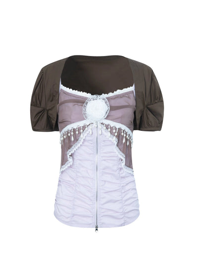 Princess Sleeve Chiffon Lace Blouse &amp; Camisole 2-Piece Set