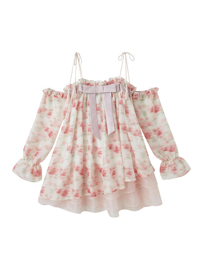 DIDDI MODA Floral Lace Bow Asymmetrical Hem Dress
