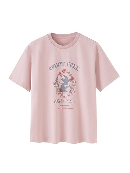 DIDDI MODA Vintage Cherry Butterfly Swallow Embroidered Tee With Lace Trim Skirt Set