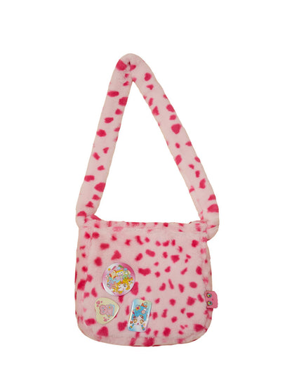 Frufru Gulu Pink Leopard Faux Fur Crossbody Bag With Brooch