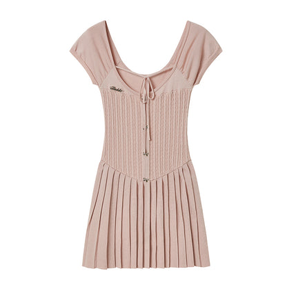 DIDDI MODA Chic Knit Halter Neck Mini Dress With Bow Detail