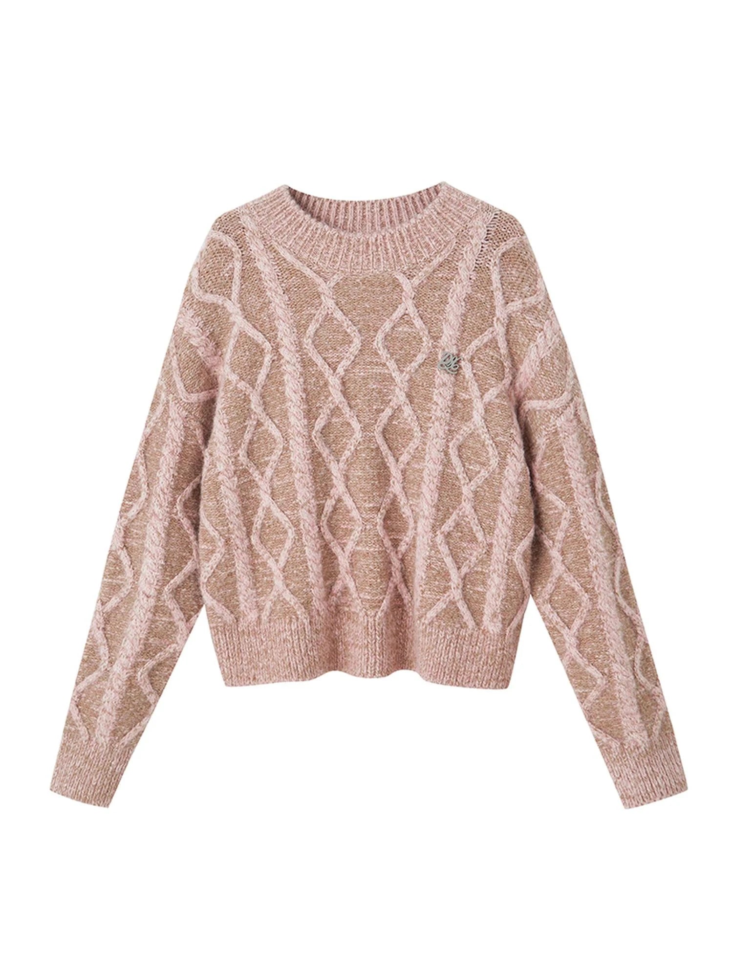 Geometric Cable Knit Wool Blend Sweater