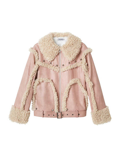 DIDDI MODA Vintage Chic Wool PU Skirt Set With Detachable Fur