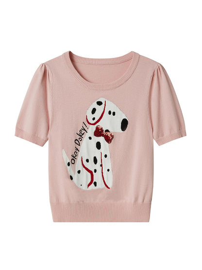 DIDDI MODA Spotted Dog Knit Vest And Tee Set