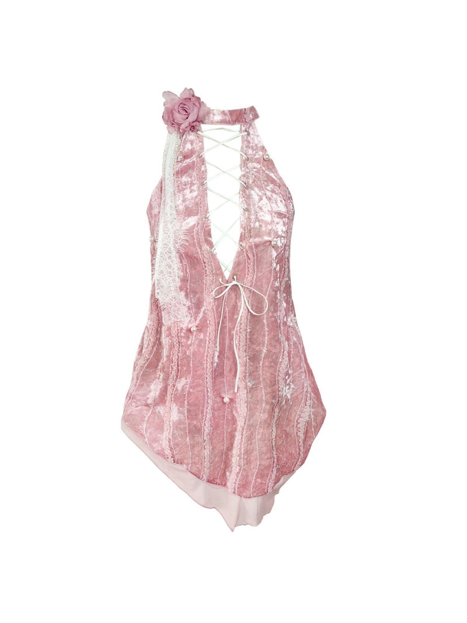 WSW WUSHENWU Pure Sexy Rose Lace Velvet Backless Bustier Top