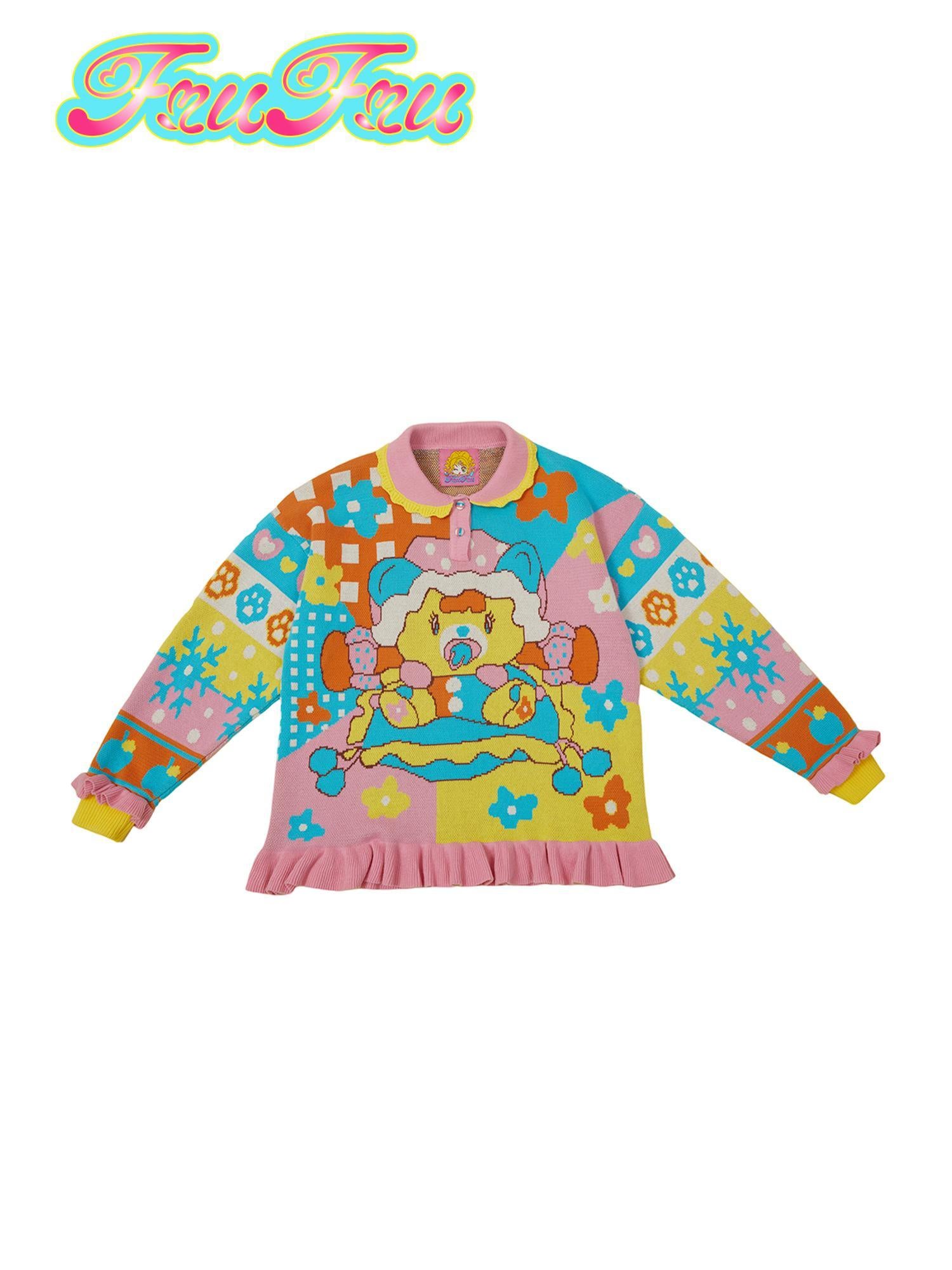 Frufru Gulu Frufru Gulu Loose Knit Sweater Contrast Collar Fall Winter