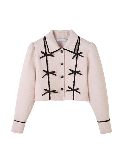 DIDDI MODA Elegant Bow Trimmed Pink Black Suit Set