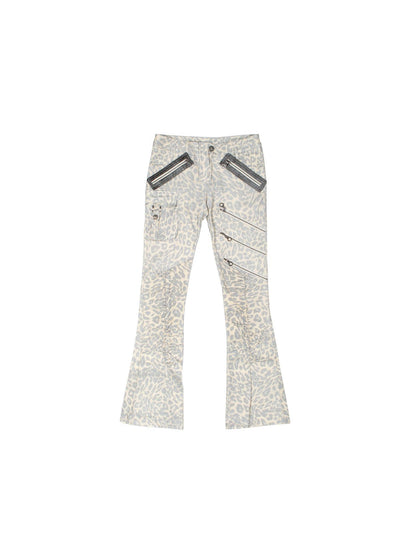 ARIADNAw Y2K Punk Patchwork Flared Pants Retro Grunge Low Rise Leopard