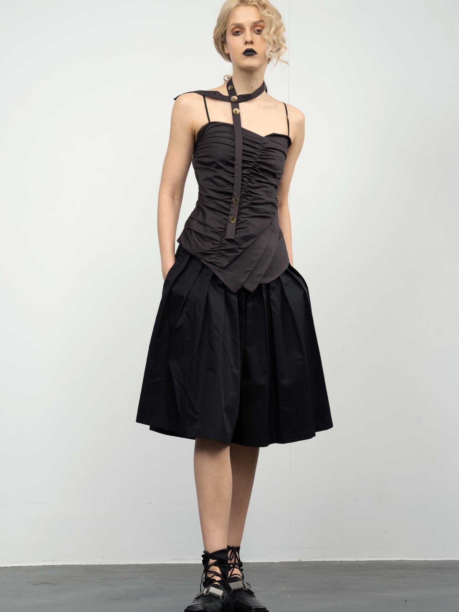 popoop Asymmetric Ruched Multiway Neck Tie Women&