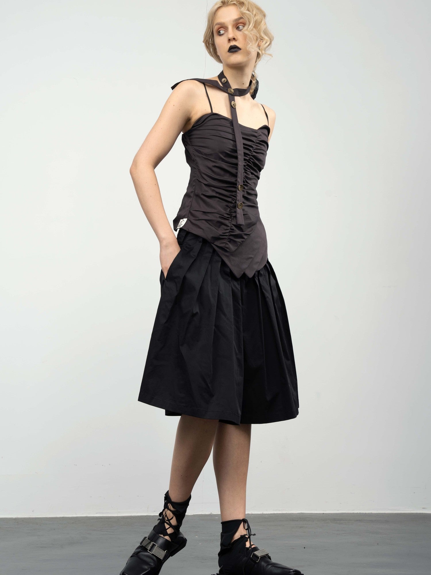 popoop Asymmetric Ruched Multiway Neck Tie Women&