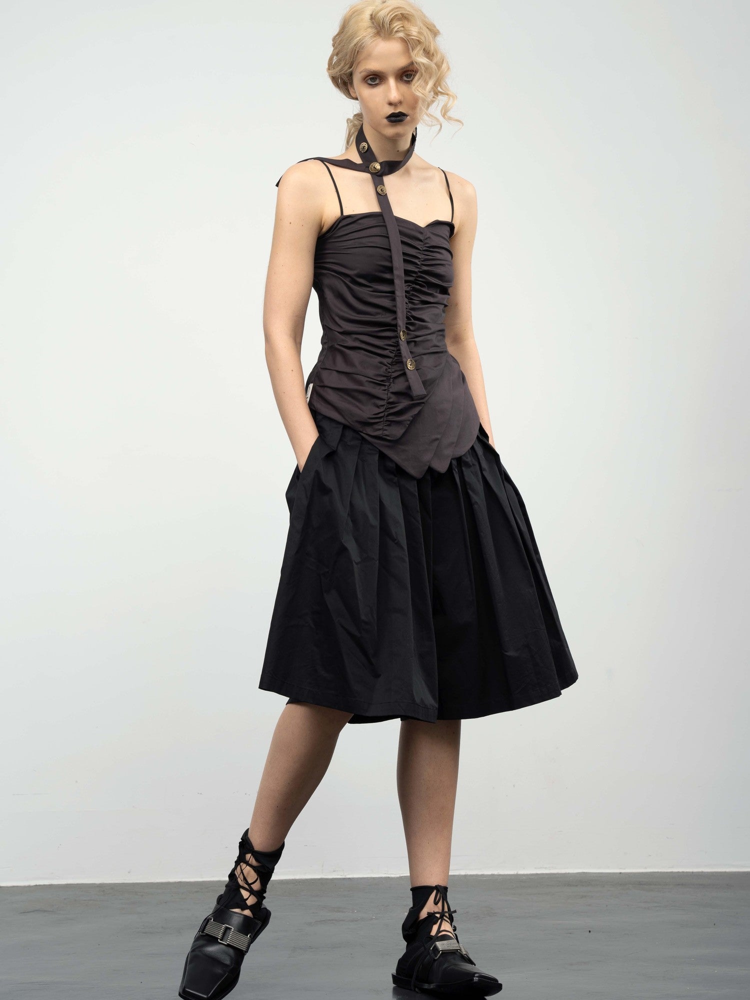 popoop Asymmetric Ruched Multiway Neck Tie Women&