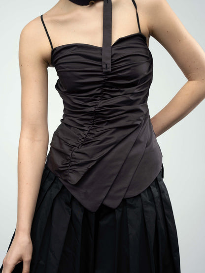 popoop Asymmetric Ruched Multiway Neck Tie Women&