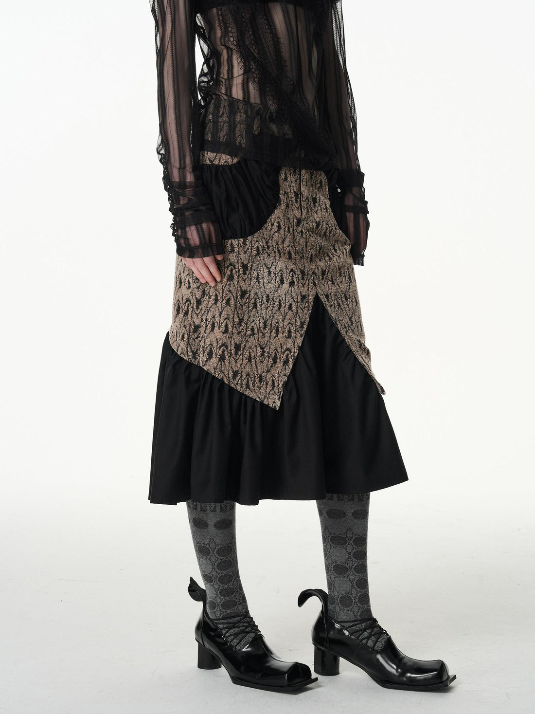 popoop Asymmetrical Jacquard Patchwork Fitted Hip Women&