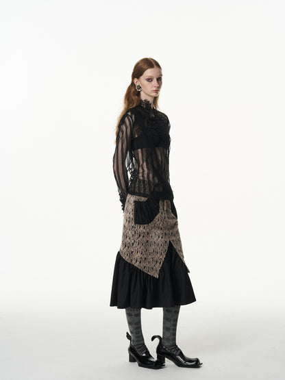 popoop Asymmetrical Jacquard Patchwork Fitted Hip Women&
