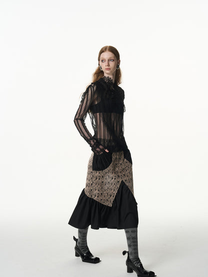 popoop Asymmetrical Jacquard Patchwork Fitted Hip Women&