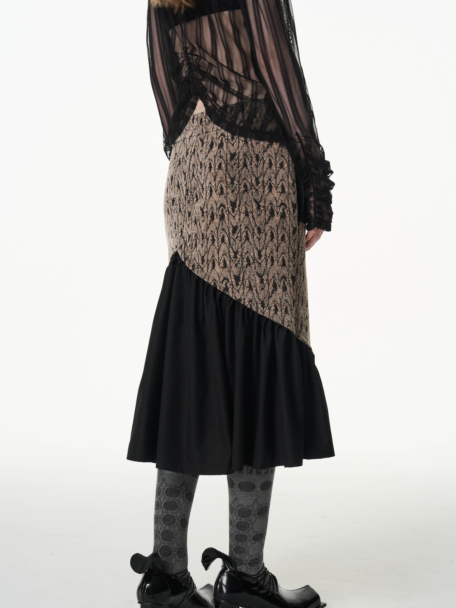 popoop Asymmetrical Jacquard Patchwork Fitted Hip Women&