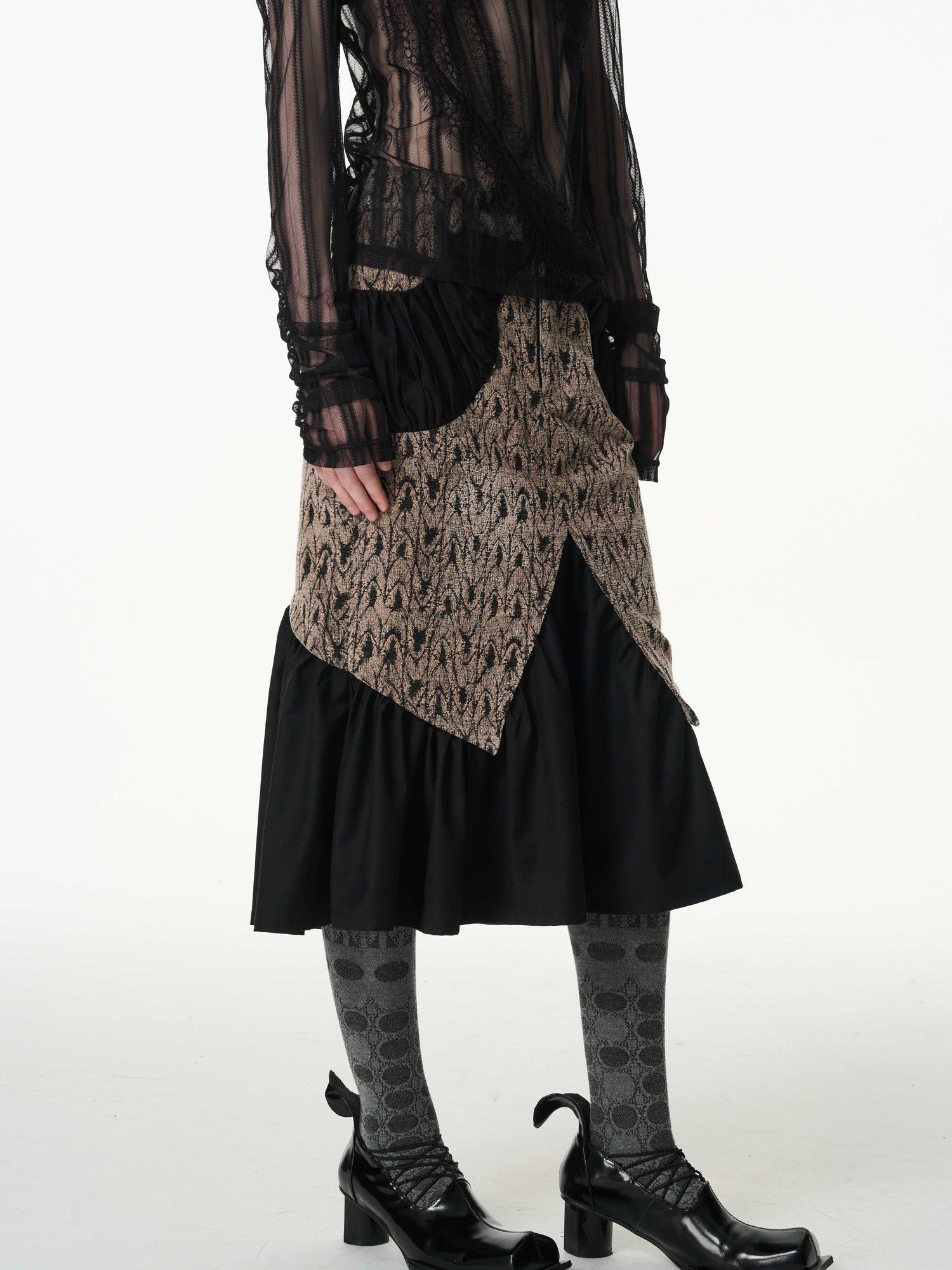 popoop Asymmetrical Jacquard Patchwork Fitted Hip Women&