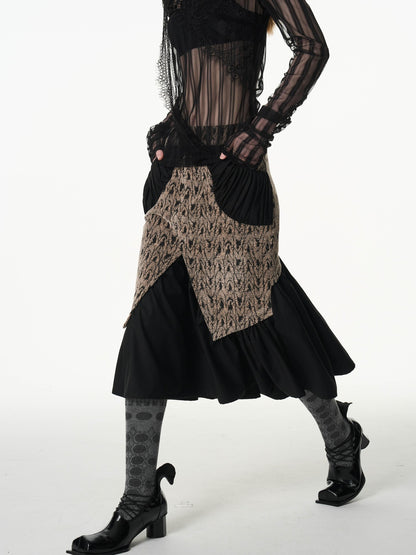 popoop Asymmetrical Jacquard Patchwork Fitted Hip Women&