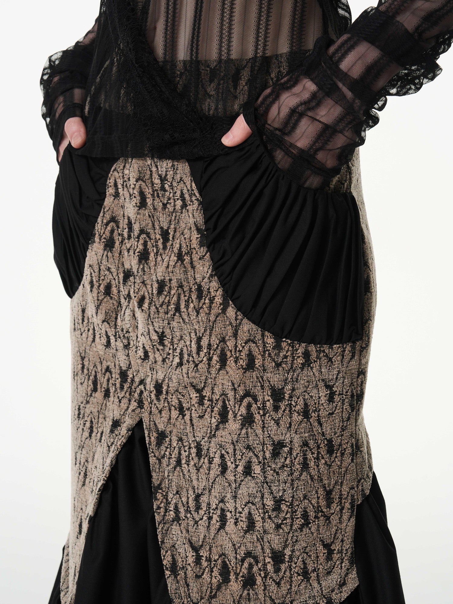 popoop Asymmetrical Jacquard Patchwork Fitted Hip Women&