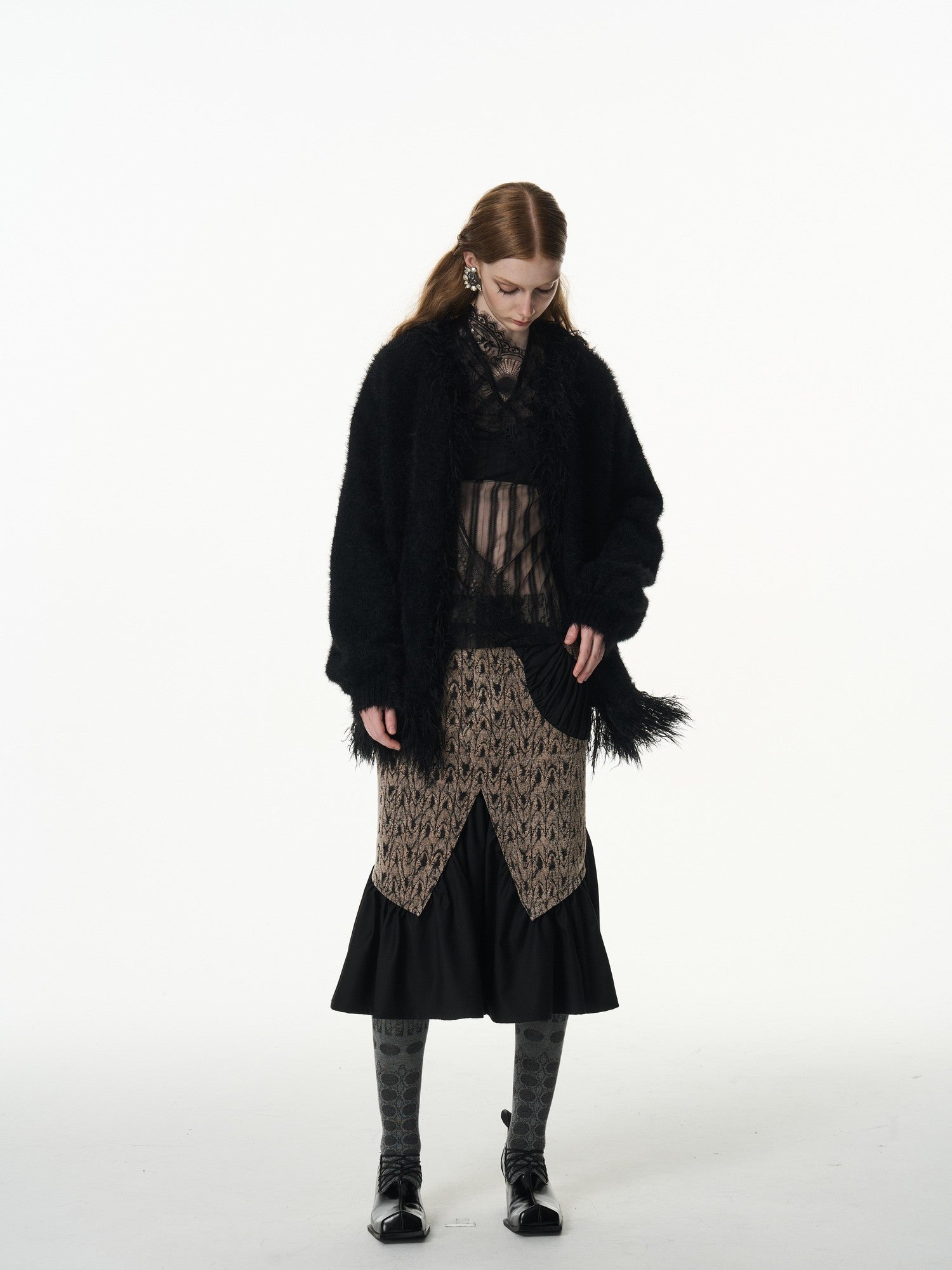 popoop Asymmetrical Jacquard Patchwork Fitted Hip Women&