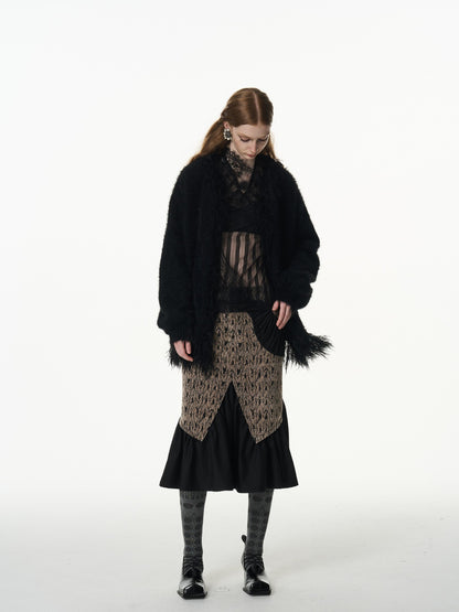 popoop Asymmetrical Jacquard Patchwork Fitted Hip Women&