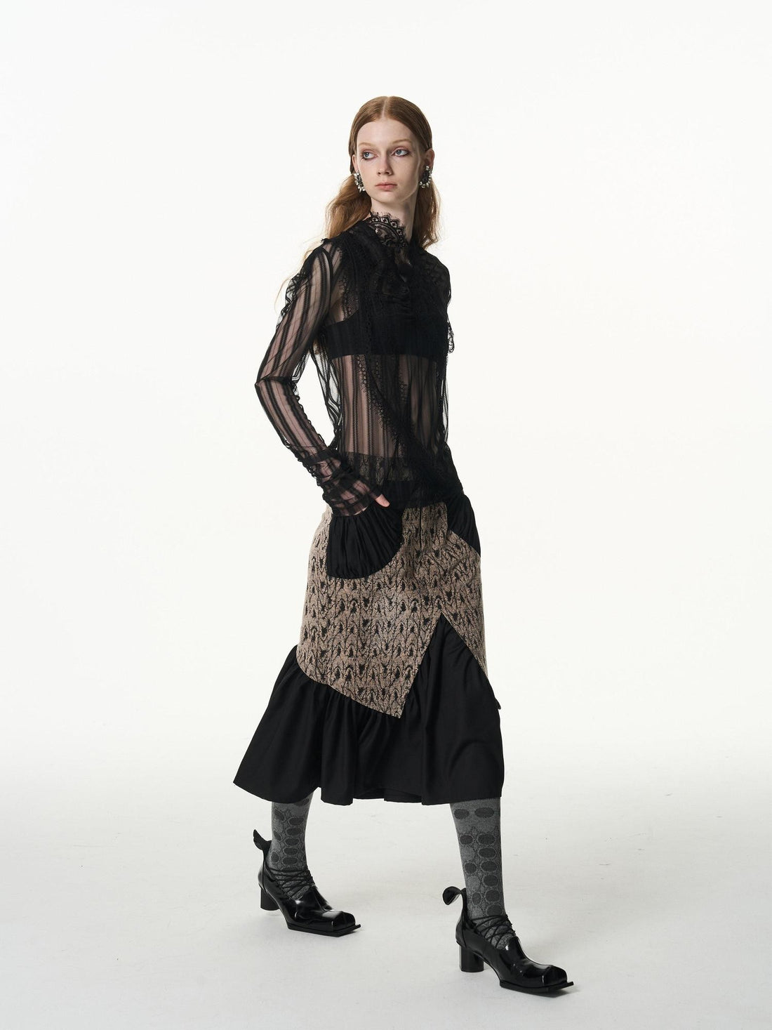 popoop Asymmetrical Jacquard Patchwork Fitted Hip Women&
