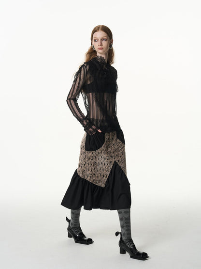 popoop Asymmetrical Jacquard Patchwork Fitted Hip Women&