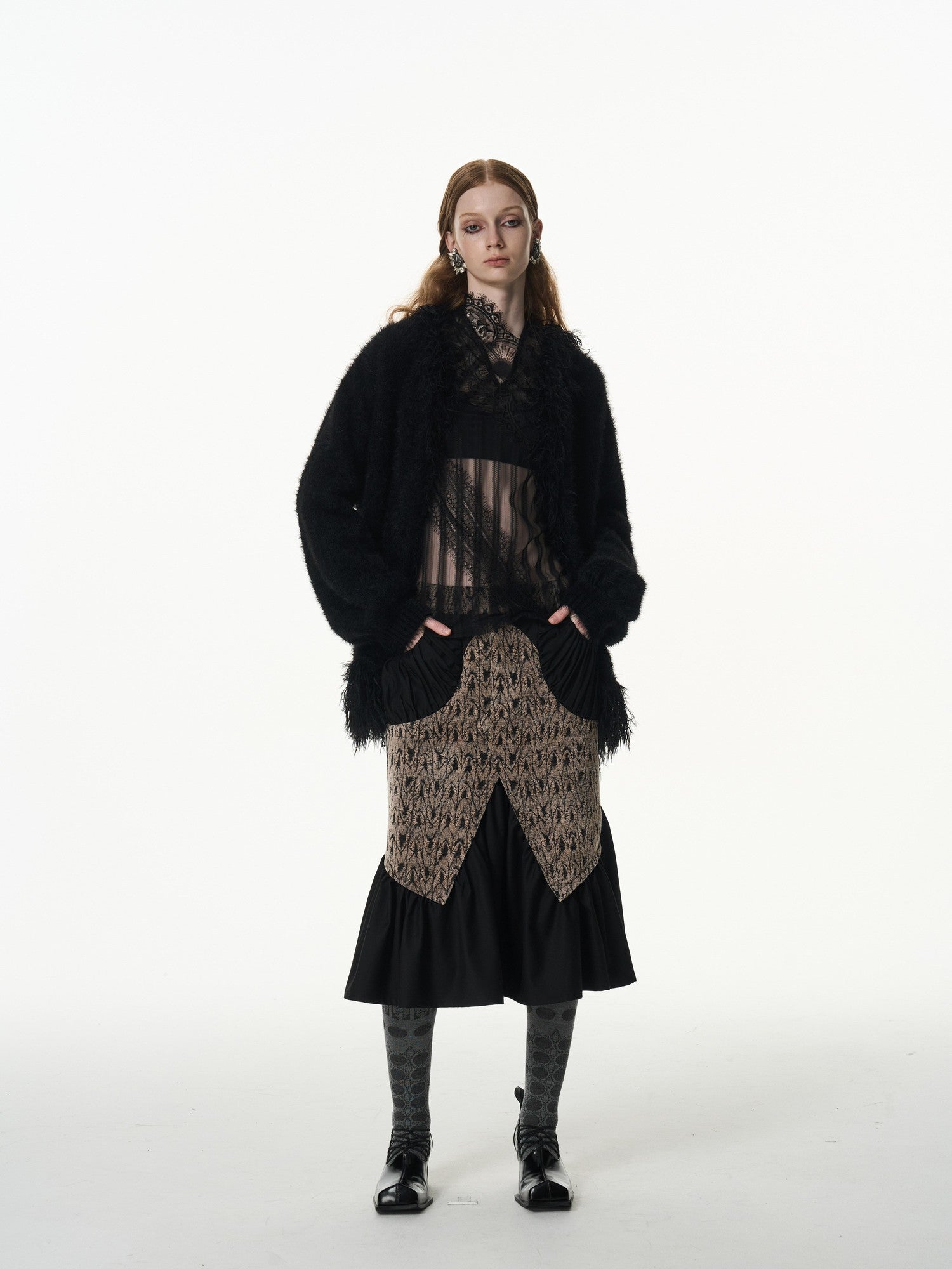 popoop Asymmetrical Jacquard Patchwork Fitted Hip Women&