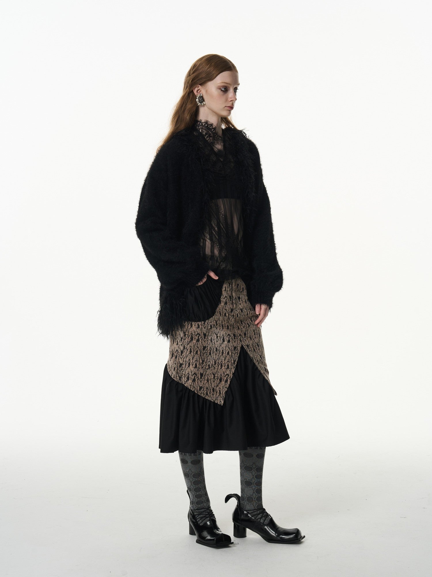 popoop Asymmetrical Jacquard Patchwork Fitted Hip Women&
