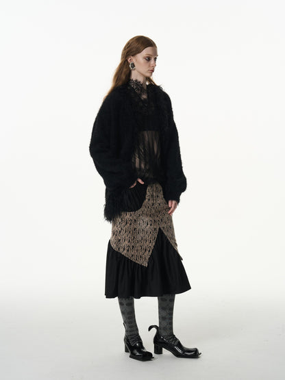 popoop Asymmetrical Jacquard Patchwork Fitted Hip Women&