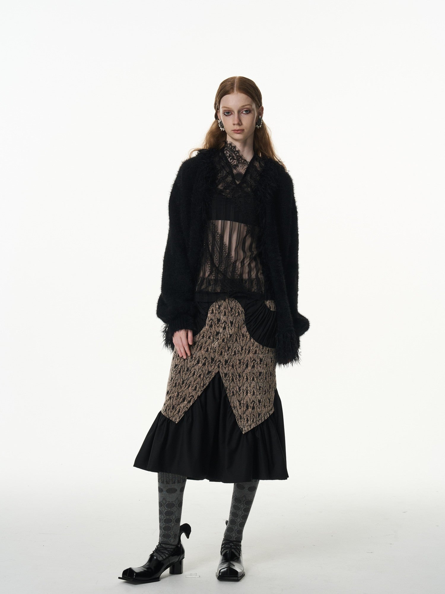popoop Asymmetrical Jacquard Patchwork Fitted Hip Women&