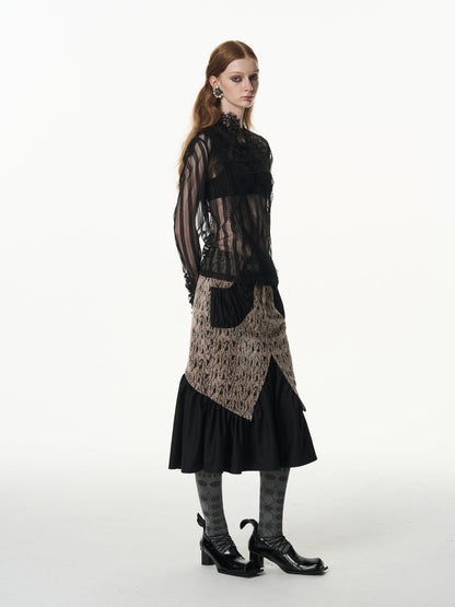 popoop Asymmetrical Jacquard Patchwork Fitted Hip Women&