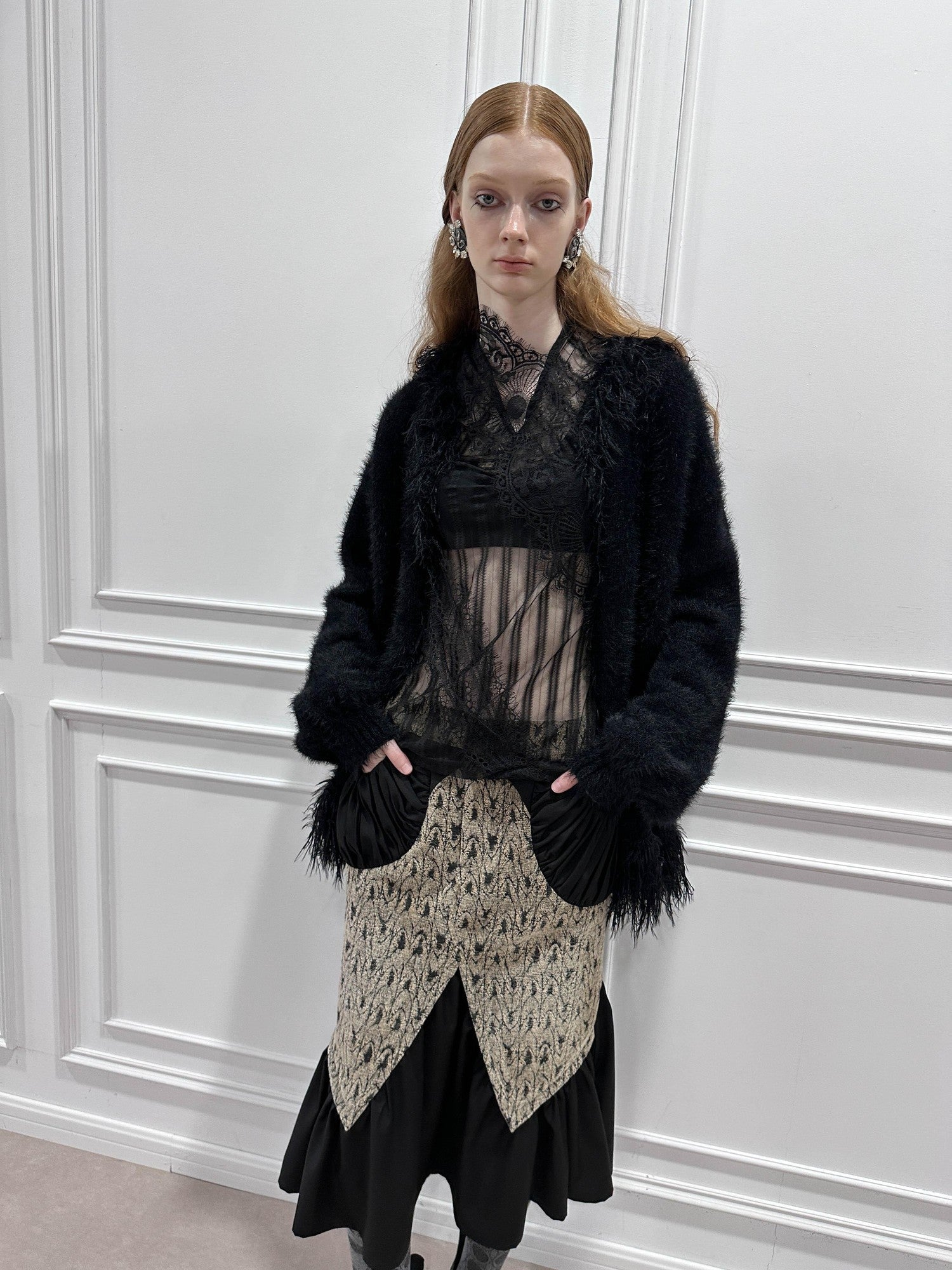 popoop Asymmetrical Jacquard Patchwork Fitted Hip Women&