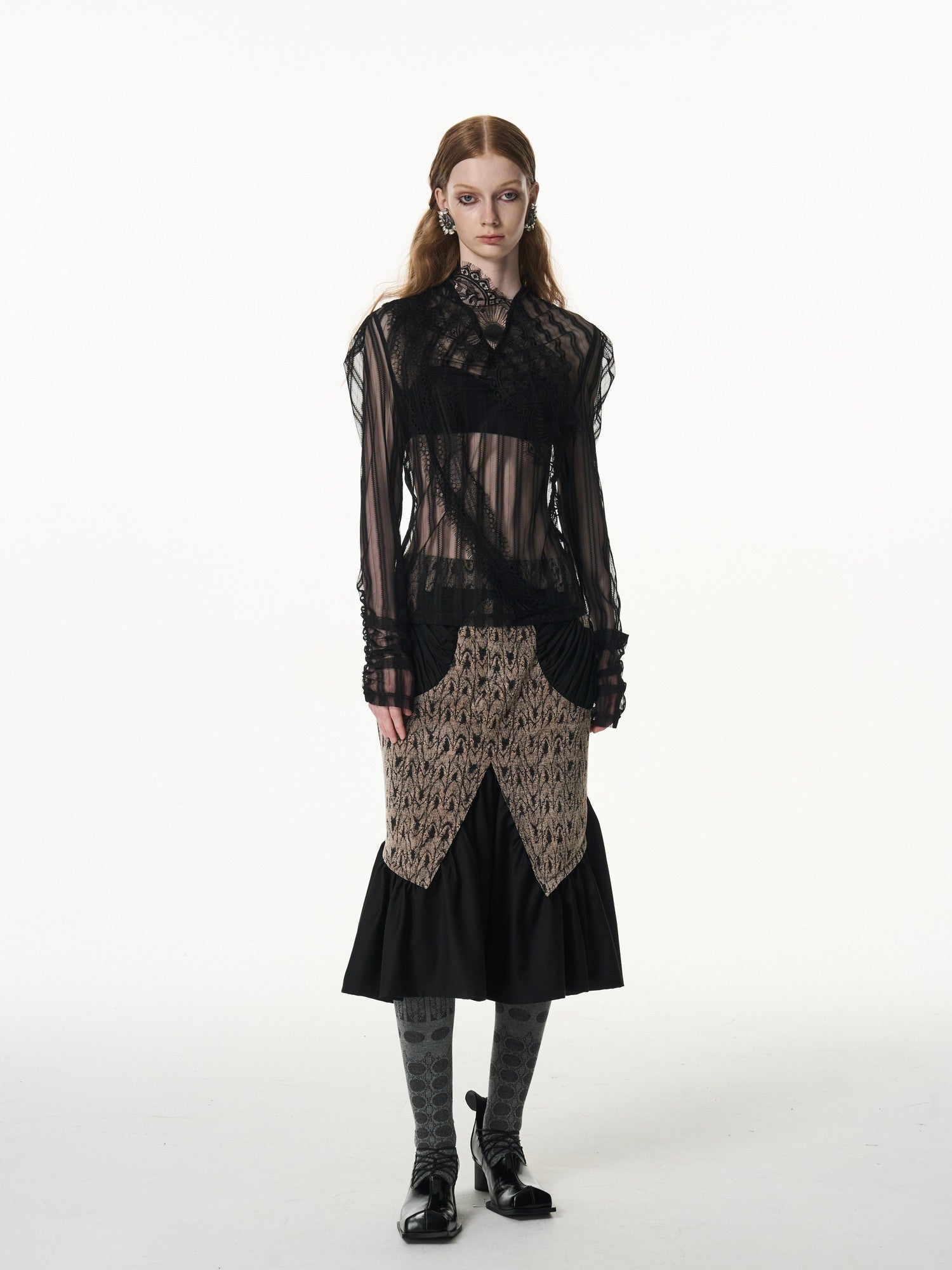 popoop Asymmetrical Jacquard Patchwork Fitted Hip Women&