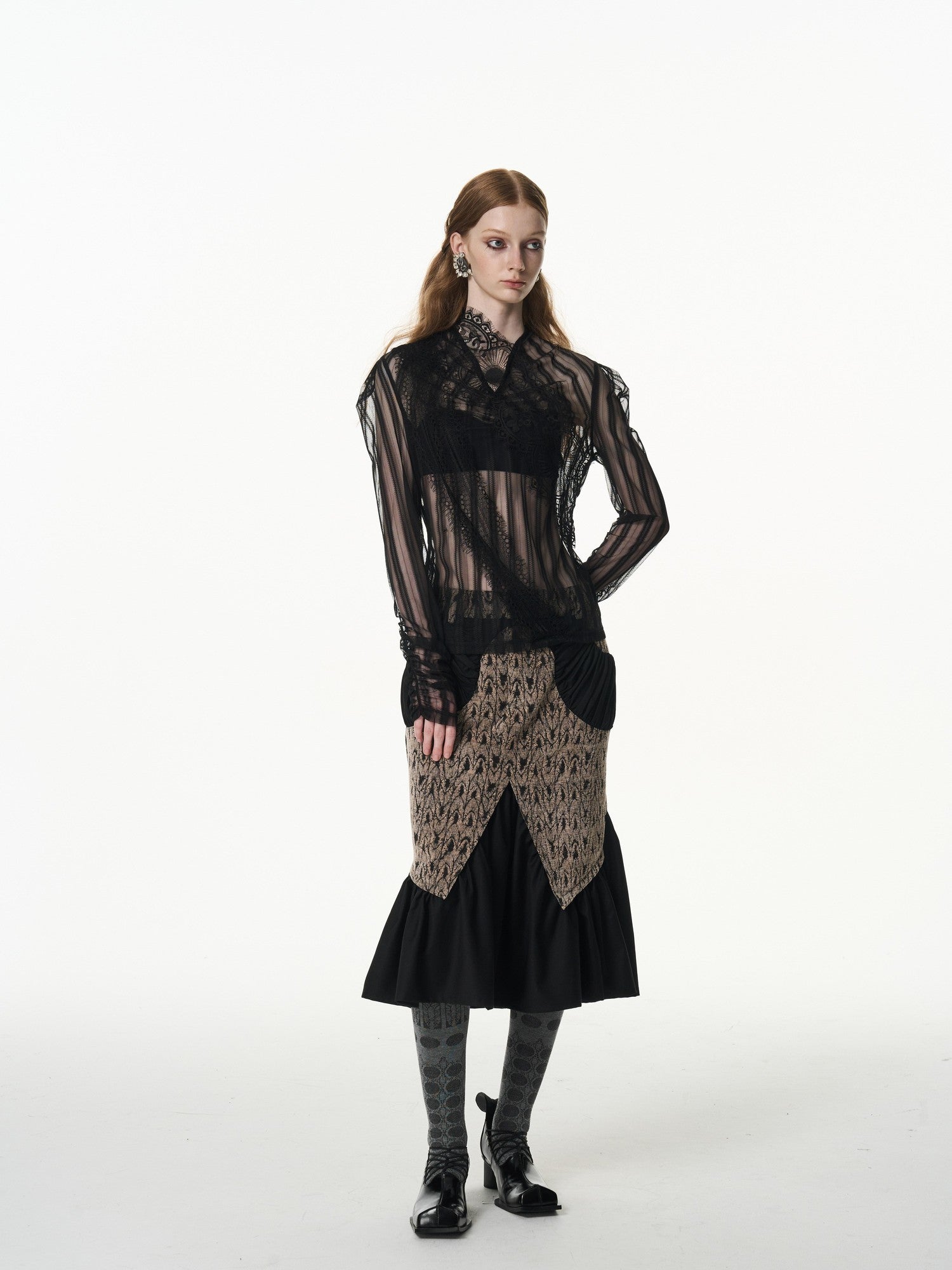 popoop Asymmetrical Jacquard Patchwork Fitted Hip Women&