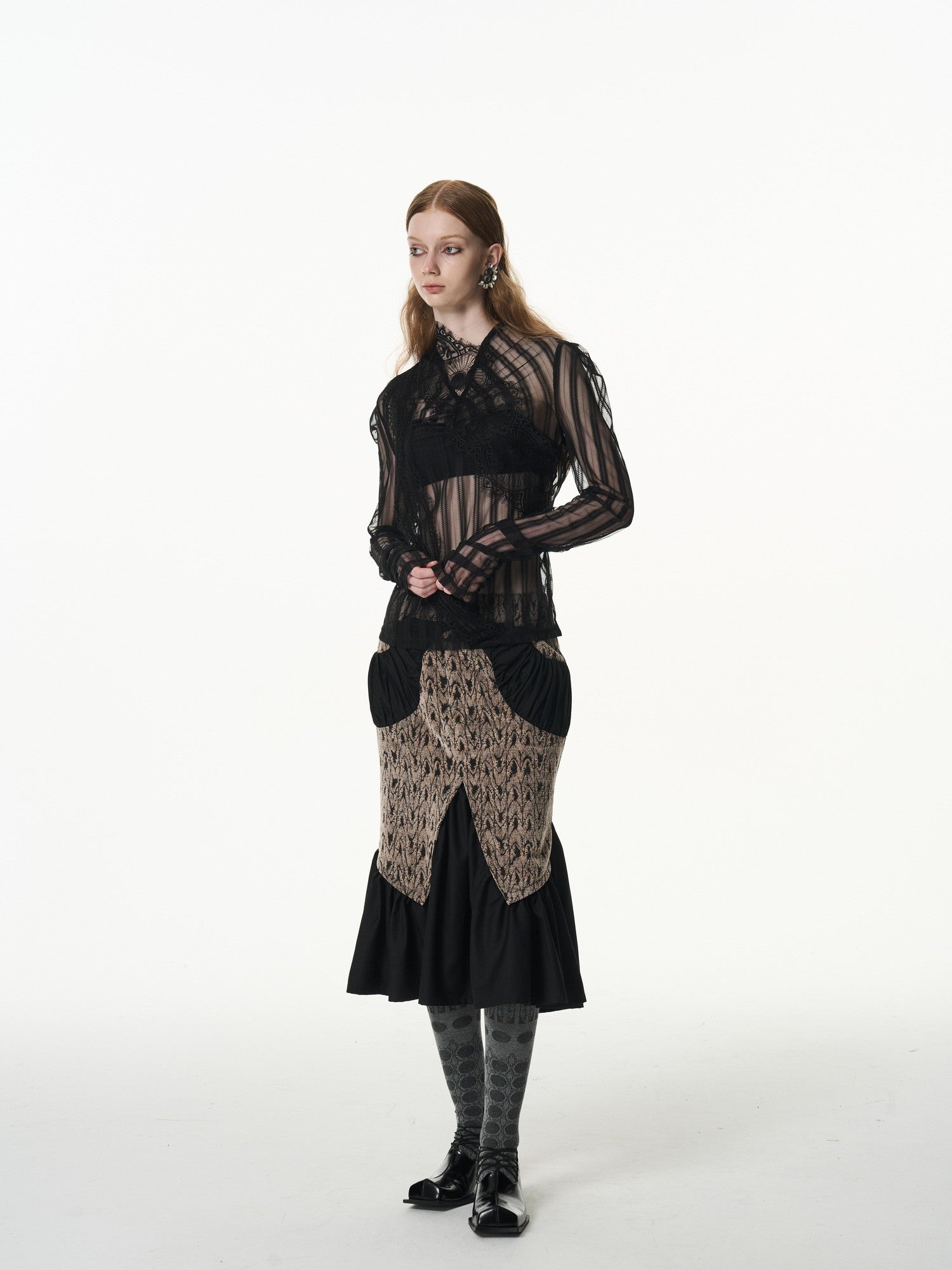 popoop Asymmetrical Jacquard Patchwork Fitted Hip Women&