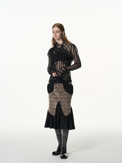 popoop Asymmetrical Jacquard Patchwork Fitted Hip Women&
