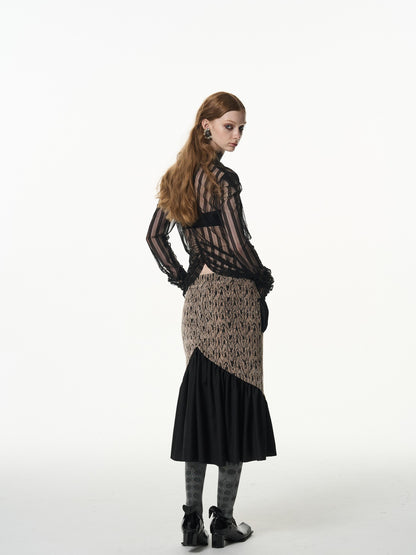 popoop Asymmetrical Jacquard Patchwork Fitted Hip Women&