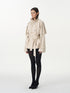 popoop Beige Double Breasted Pleated Stand Collar Waist Tie Loose Women&