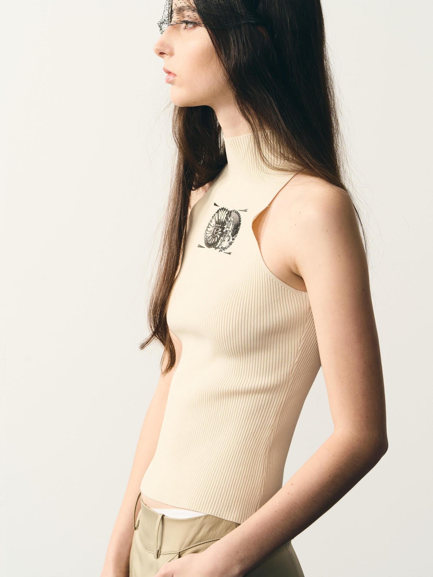 popoop Beige Slim Metallic Texture Heat Transfer Label Women&