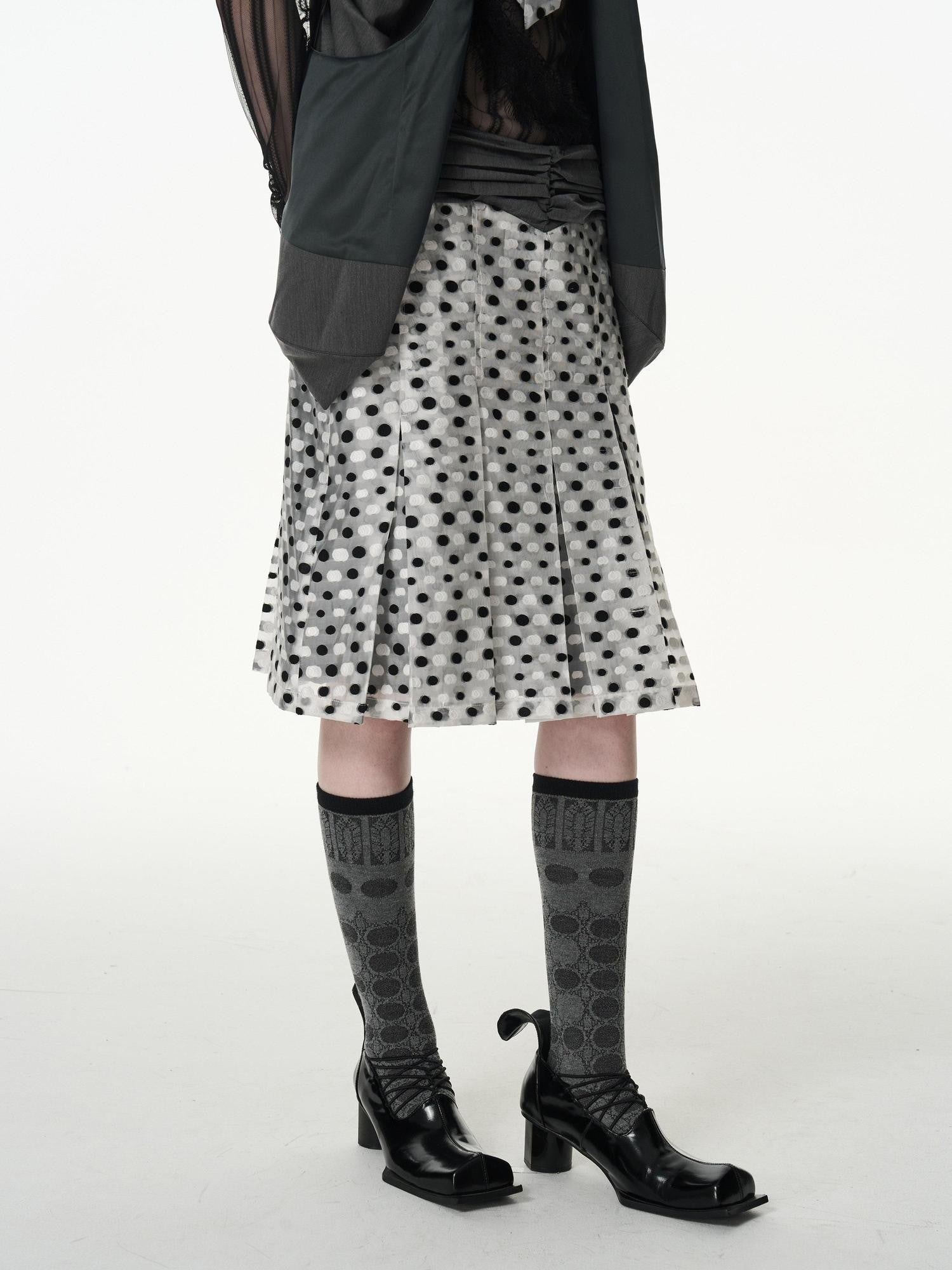 popoop Black And White Polka Dot Jacquard Patchwork Women&