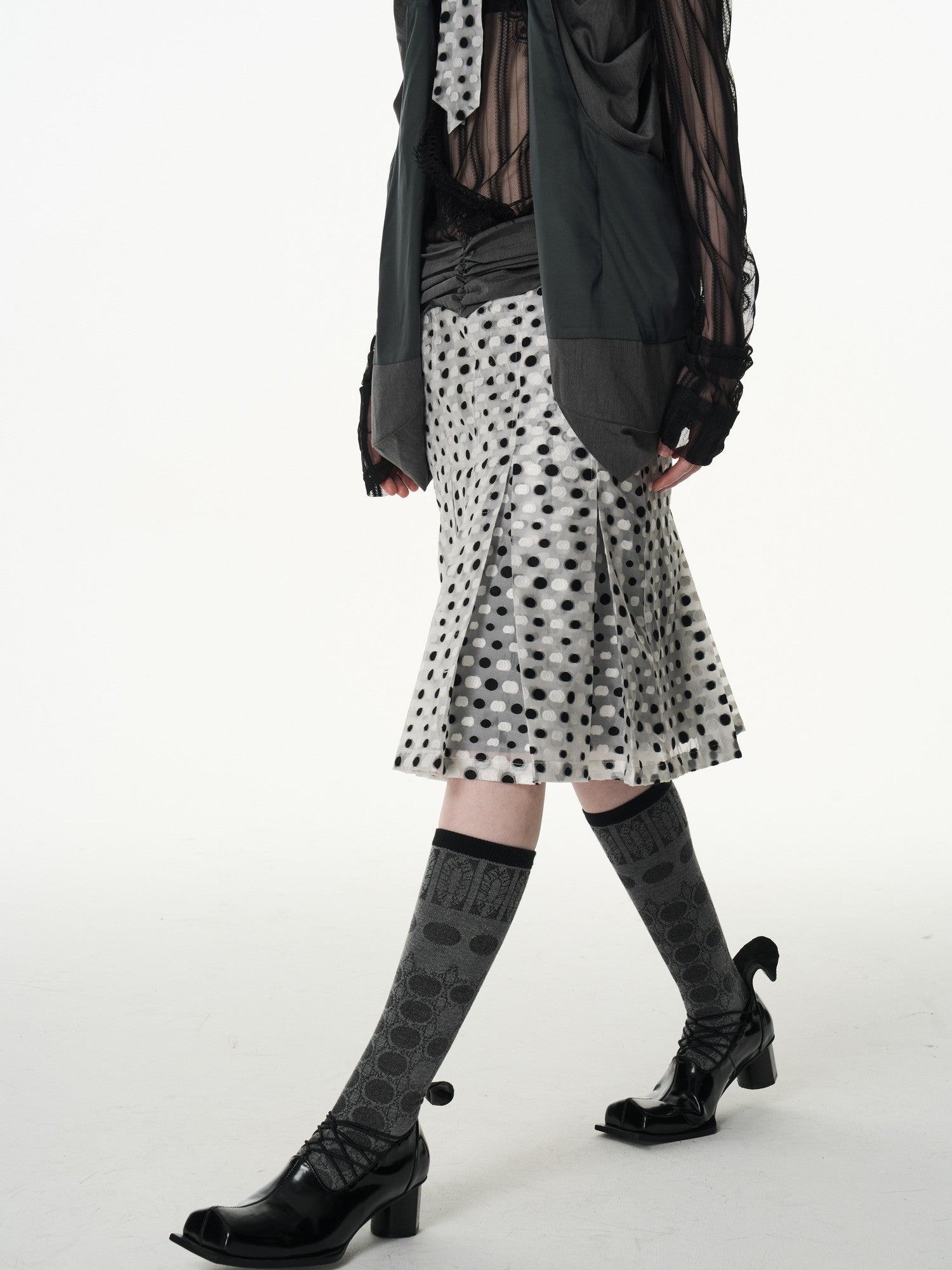 popoop Black And White Polka Dot Jacquard Patchwork Women&