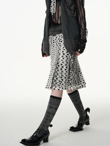 popoop Black And White Polka Dot Jacquard Patchwork Women&