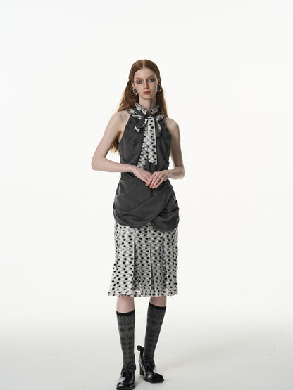 popoop Black And White Polka Dot Jacquard Patchwork Women&