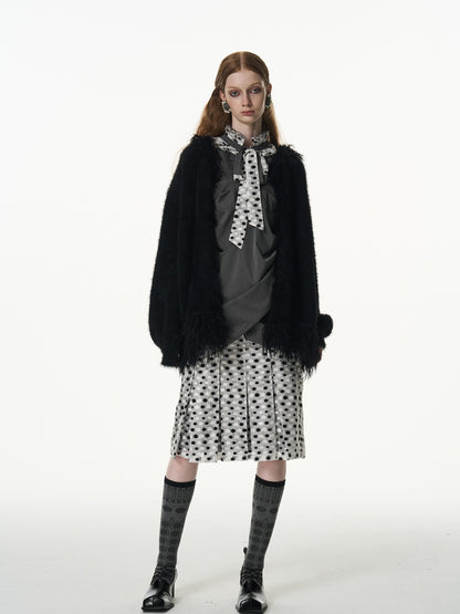 popoop Black And White Polka Dot Jacquard Patchwork Women&