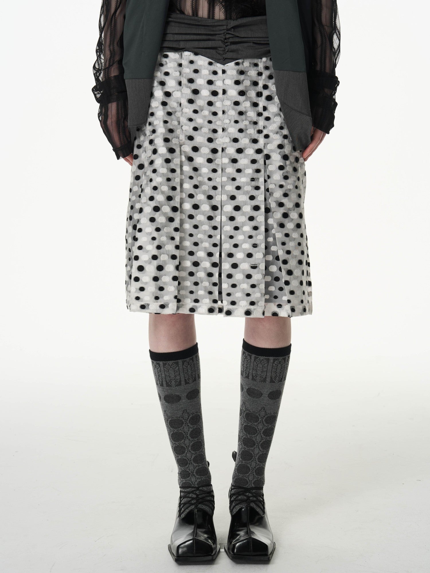 popoop Black And White Polka Dot Jacquard Patchwork Women&