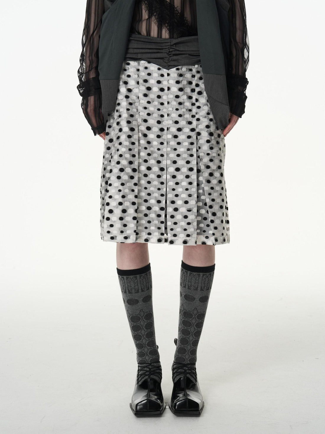 popoop Black And White Polka Dot Jacquard Patchwork Women&